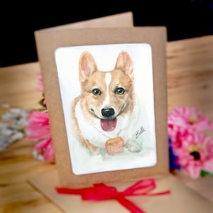 Biglietto con ritratto di animale domestico dipinto a mano + busta regalo per il proprietario di un animale domestico, acquerello 5x7, messaggio personalizzato per compleanno, Natale o commemorazione di una perdita.