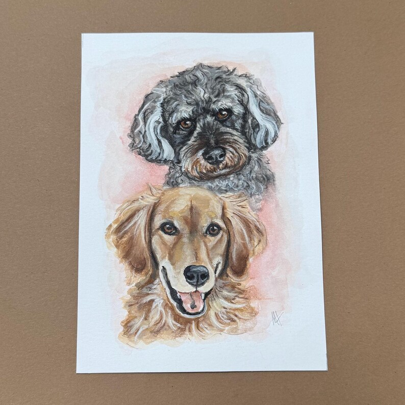 Pet Portrait Custom Hand Painted Personalize for Birthday or Memorial, 1-4 Pet Painting for Animal Lovers, 5x7 and 8x10 from Photo Reference image 5