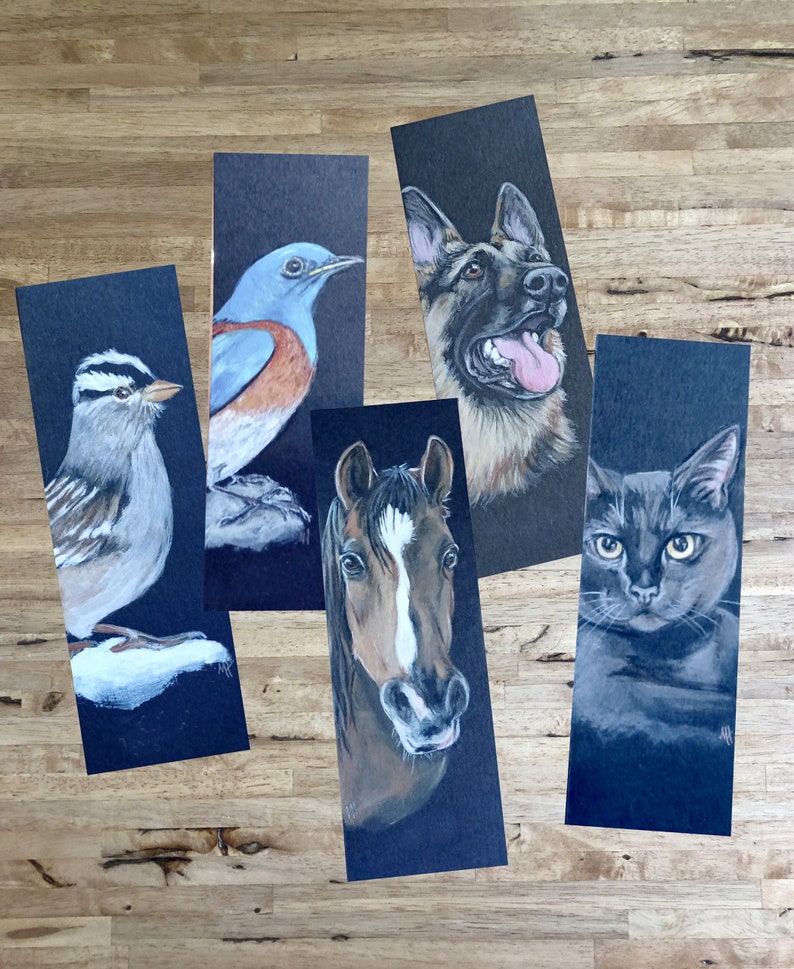 Hand Painted Pet Portrait Bookmark Custom Gift for Readers Personalize Drawn Dog, Cat, Bird Art for Pet Lovers Birthday or Sympathy Gift image 3