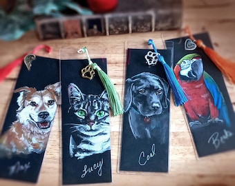 Custom Pet Portrait Bookmark Hand Painted Gift for Readers Personalize for Pet Lovers, Birthday, Wedding, Memorial, Painted Dog, Cat, Bird