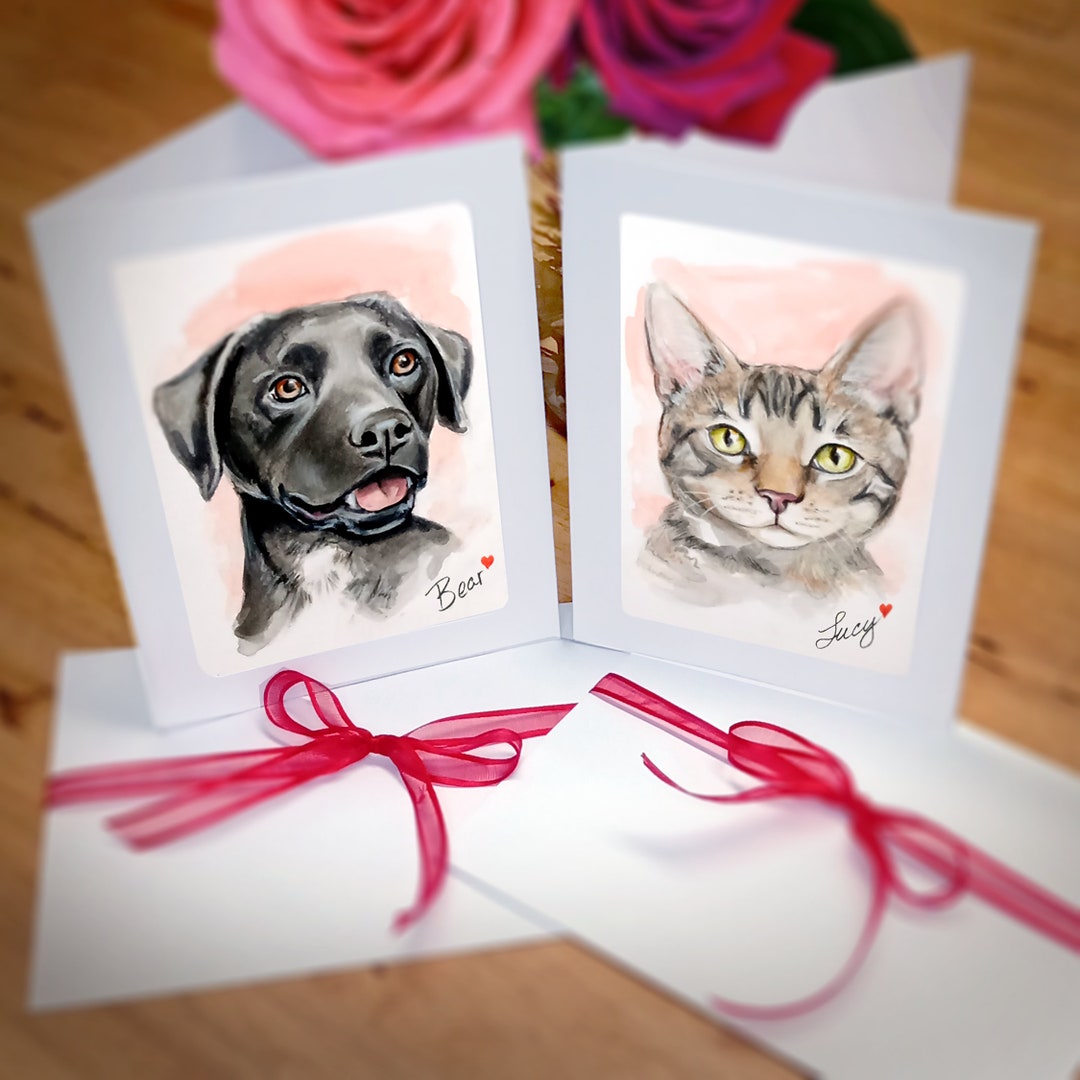 Personalized Pet Portrait Greeting Card Hand Painted Custom Birthday ...