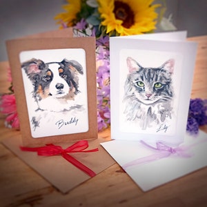 Dessin peint à la main de carte commémorative de portrait d'animal de compagnie, message de sympathie personnalisé pour le propriétaire d'animal de compagnie, deuil de perte, de deuil et de souvenir de l'animal de compagnie