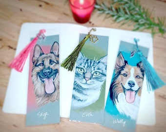 Pet Portrait Bookmark Hand Painted Custom Gift for Readers & Pet Owners Personalize Keepsake for Book Lovers, Birthday or Memorial Gift