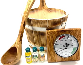 Sauna bucket sauna infusion sauna ladle sauna scent sauna accessories sauna bucket new wellness beaty health ladle olive wood wood SudoreWell