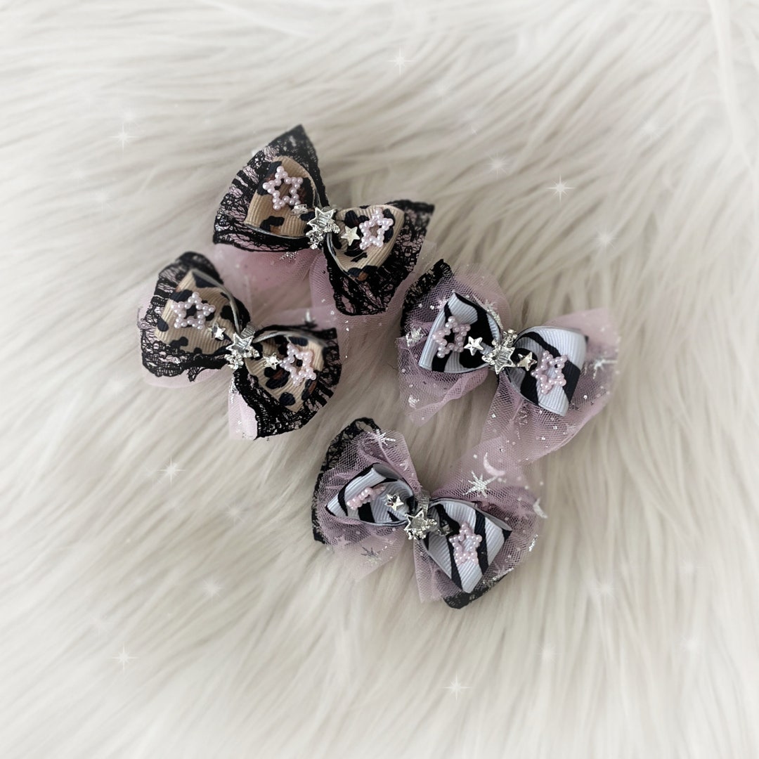 Gyaru Fashion Kawaii Hair Bows Mini Pastel Animal Print Hair Bow Pair