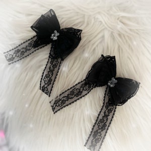 Lolita Fashion Black Lacey Teddy Bear Charm Hair Bow
