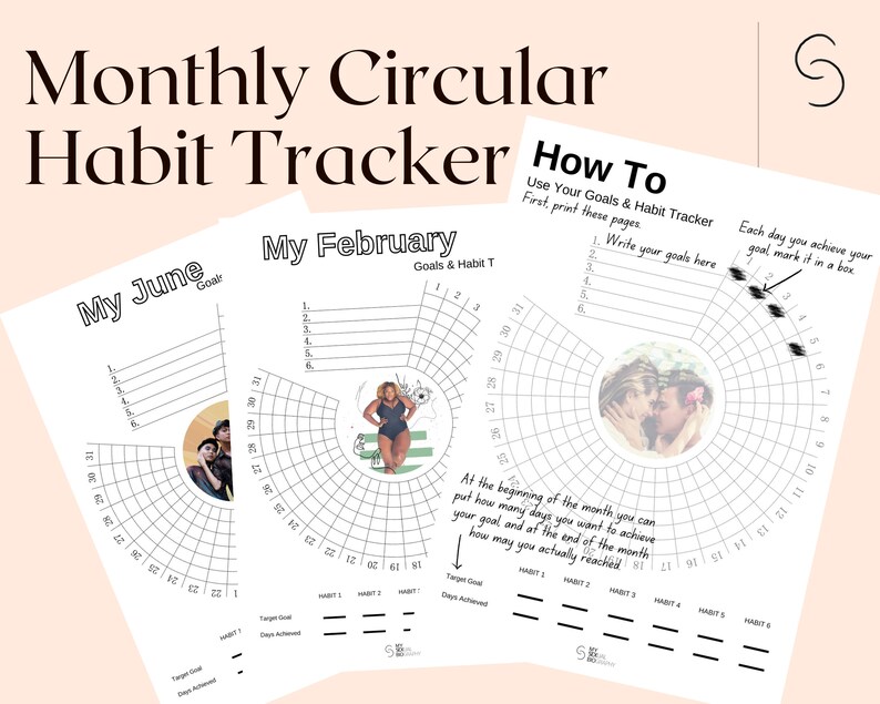 Monthly Circular Habit Tracker, Printable Monthly Routine Tracker ...