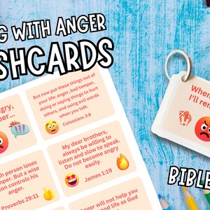 Tarjetas didácticas sobre ira para niños / Versículos bíblicos para lidiar con la ira / Tarjetas didácticas de emociones y sentimientos para cristianos