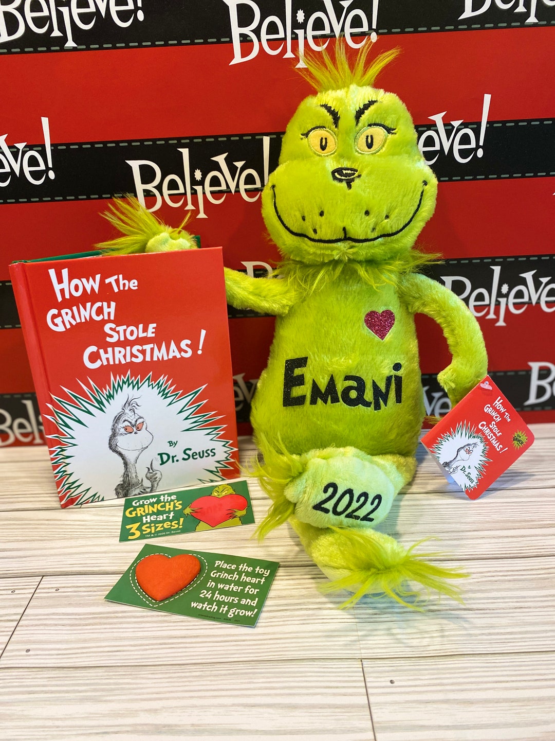 Personalized Grinch Plush With Book & Growing Heart Etsy