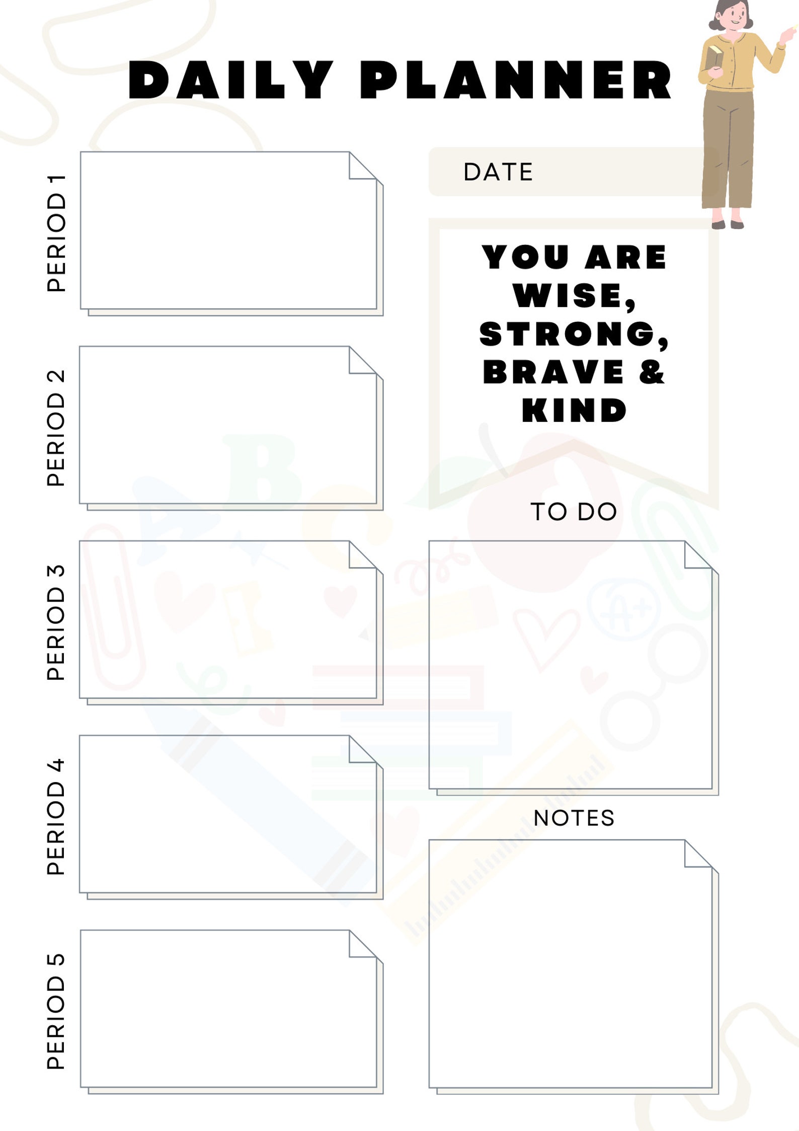 Teacher Daily Planner Printable Teacher Planner Template Daily Planner