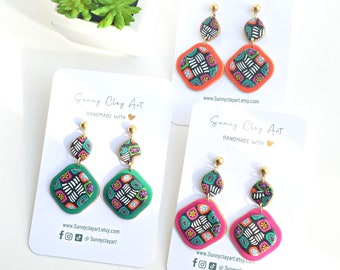 Multi Color Boho Earrings Square Shape, Anniversary Best Gift, Teacher Gift,Birthday Gift ,Colleague gift,Unique colorful Earrings for Gift