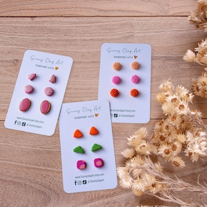 Stud Clay Earrings Pack, Mini Earrings Set, Cute Colorful Earrings, Minimalist Studs For Girls,Everyday earrings for teens,Gift For Daughter
