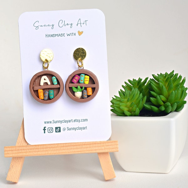 Miniature Bookshelf Earrings, Library Inspired Earrings, Literary Book Lover Earrings, Unique Gift Bookworm Jewelry,  Librarian Teacher Gift