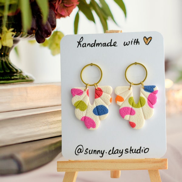 Modern Dangle Earrings, Rainbow Jewelry, Geometric Statement Earrings, Minimalist Earrings Gift for Mom, Birthday Gift for Spouse