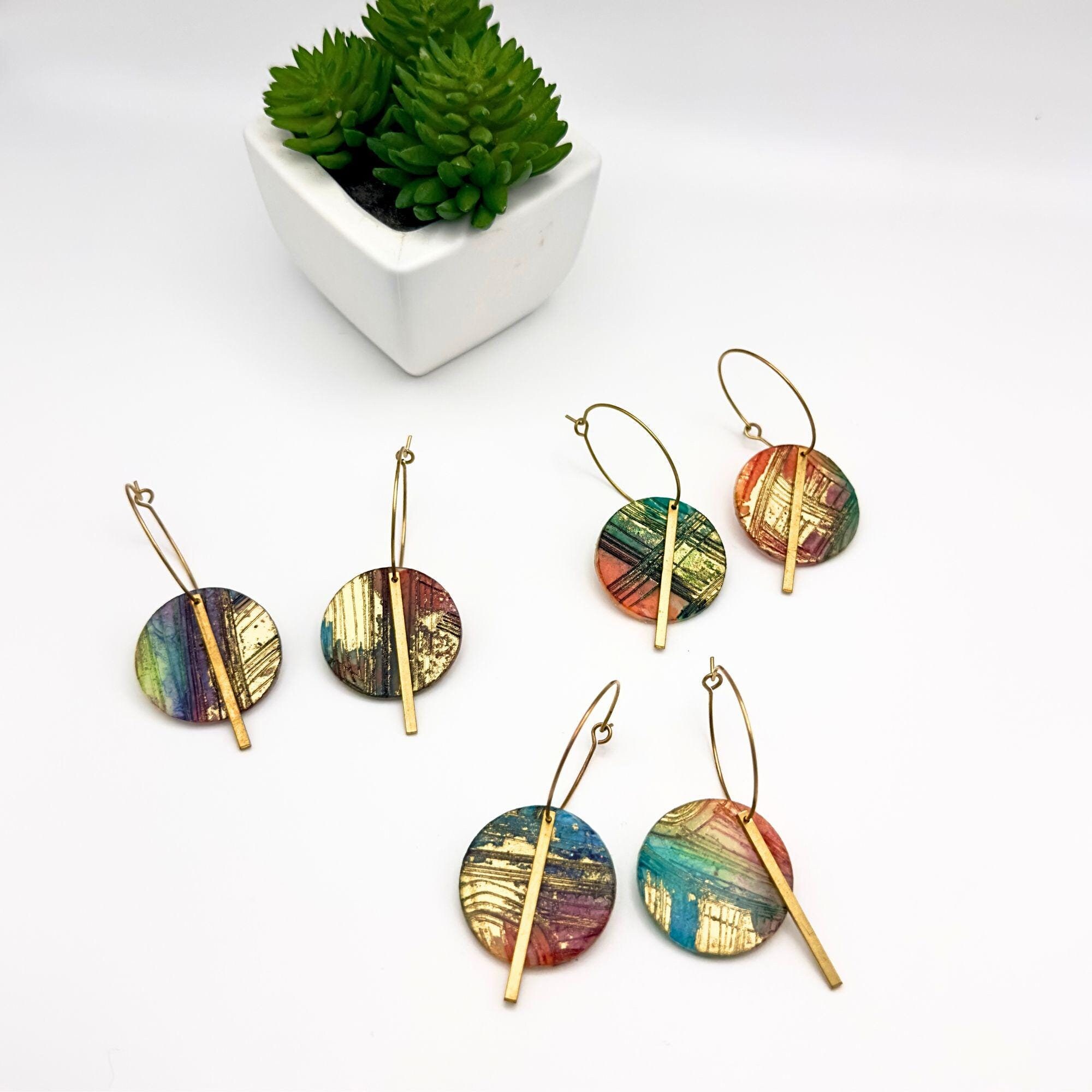 Hoop Earrings, Simple everyday clay Jewelry, gold hoop bar earrings, best friend gift, for mom, for daughter, gift for all occasions
