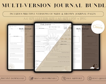 Multi-Version Journal Bundle | 5-Minute Daily Journal Bundle | Digital Morning Journal| Digital Evening Journal| IPad Journal| 5 Min Planner