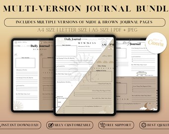 Multi-Version Journal Bundle | 5-Minute Daily Journal Bundle | Digital Morning Journal| Digital Evening Journal| IPad Journal| 5 Min Planner