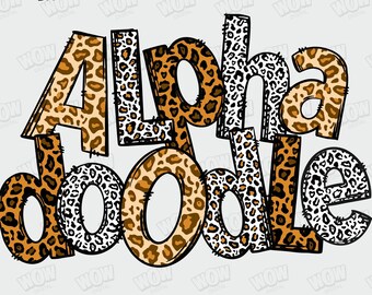 Leopard Print Doodle Alfabeto Letras PNG Pacote, Alfabeto PNG, Sublimação Alpha Set Designs PNG download digital instantâneo