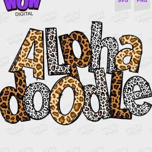 Leopard Print Doodle Alphabet Letters PNG Bundle, Alphabet PNG, Sublimation Alpha Set Designs PNG instant digital download