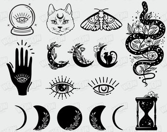 Mystical svg, moon svg, moon cat svg, celestial svg bundle, svg files for cricut, tarot svg