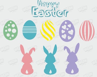 Happy Easter Bundle Svg, Easter Svg, Bunny Svg, Easter Egg Hunt Svg, Digital download