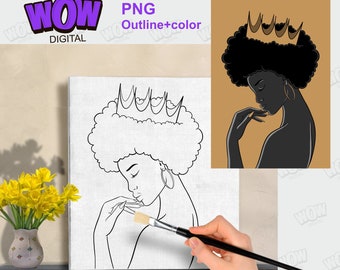 Couple Diy Paint Party, black queen, Sip and Paint Outline, Diy Paint Kit, a kiss for coloring, PNG file Digital download