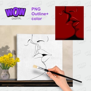 Paar Diy Paint Party, Sip und Paint Outline, Diy Paint Kit, ein Kuss zum Ausmalen, PNG Datei Digital download