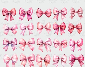 Clipart di fiocchi rosa pastello dell'acquerello PNG Bundle Pastel Ribbon Bow Clipart