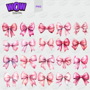 Watercolor Pastel Pink Bows Clipart PNG Bundle Pastel Ribbon Bow Clipart