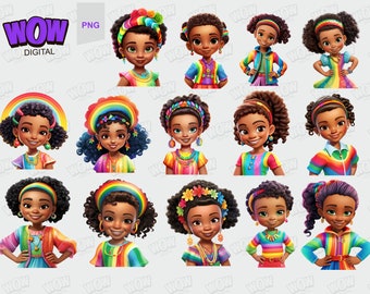 Rainbow Black Girls PNG Bundle