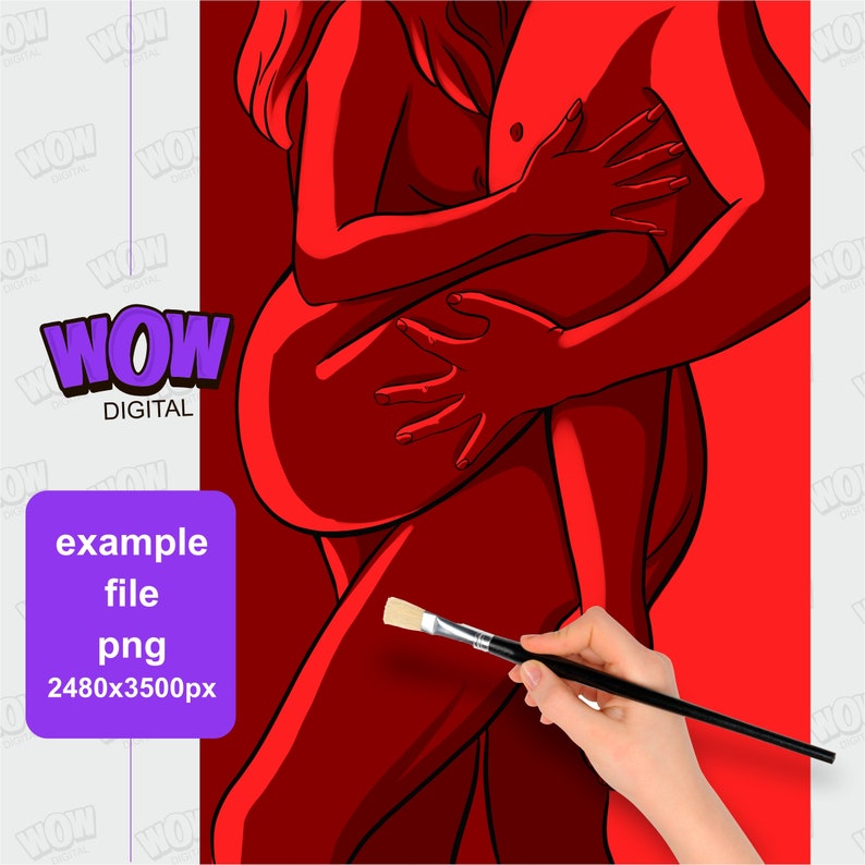 May include: A digital illustration of two people embracing in a passionate embrace. The illustration is in a red color scheme and features a bold, graphic style.