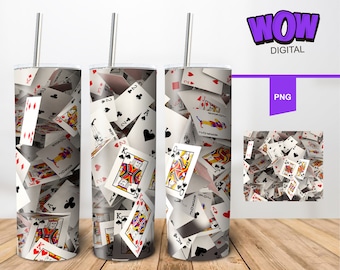 3D playing Cards  Tumbler Wrap  Florals, 3D playing Cards Tumbler Wrap, 20oz tumbler wrap design, 20 oz Skinny Tumbler Sublimation Design