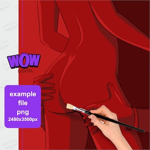 May include: A digital illustration of a person's back with a hand reaching around to touch their hip. The illustration is in red and white and is being painted with a brush.
