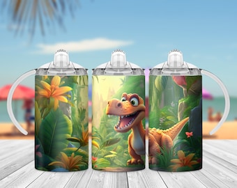 Dinosaurs 12oz Kids Flip Top Sippy Cup Tumbler Wrap Childrens Baby dino Tumbler Wrap Design PNG 12oz Straight Tumbler Sublimation PNG