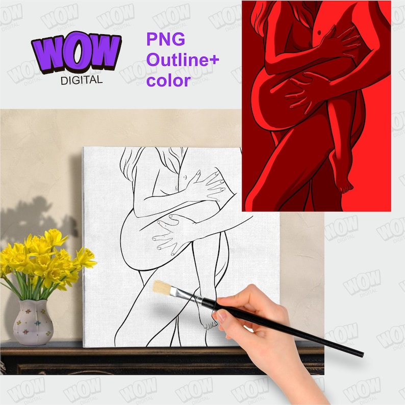 Couple Diy Paint Party, Honey Pot, Sip and Paint Outline, Diy Paint Kit, a kiss for coloring, PNG file Digital download image 1