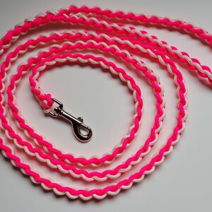 Paracord Braided Dog Leash Lead 5 1/2 ft (Bright Pink & White) Sm to Med Dog