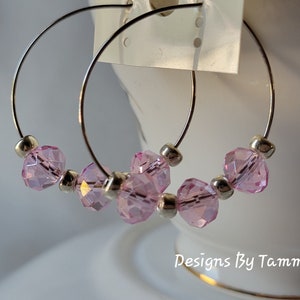 Pink Crystal SilverTone Fashion Hoop Earrings