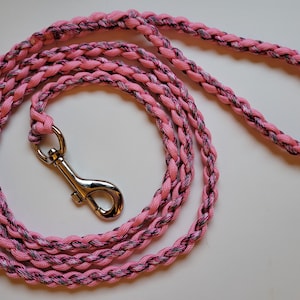 Paracord Braided Dog Leash 5 1/2 ft Handmade (Pink Camo & Pink) Med to Lg Dog