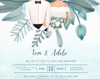 Digital Green Theme Wedding Invitation
