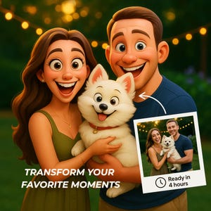 Benutzerdefinierte 3D Cartoon Porträt, personalisierte digitale Kunst vom Foto, Paar / Familien Geschenk, Cartoon-Stil Haustier Zeichnung, sofort Download, Kinderzimmer