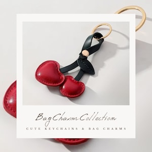 Cherry Leather Keychain with Snap Strap, Cute Faux Leather Cherry Bag Charm, Easy Clip-On Purse Accessory, Coquette Gift for Women or Teens