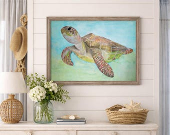 Sea Turtle Watercolor Art Print – Coastal Wildlife Wall Decor