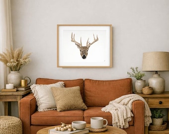 Iowa Whitetail Buck Art Print – Illustrative Wildlife Wall Art – Farmhouse Decor