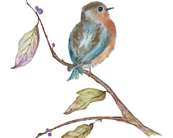 Blue Bird - Watercolor Print