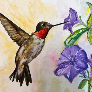 Ruby Throated Hummingbird - Watercolor Print