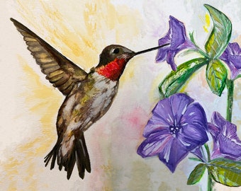 Ruby Throated Hummingbird - Watercolor Print