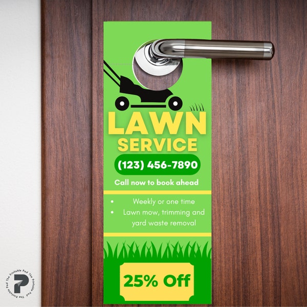 Customizable Lawn Service Door Handle Flyer Template - Canva Template - Small Business Marketing - Door Hanger Marketing