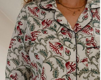 100% Organic Cotton Block Printed With Christmas color Pajama Sets