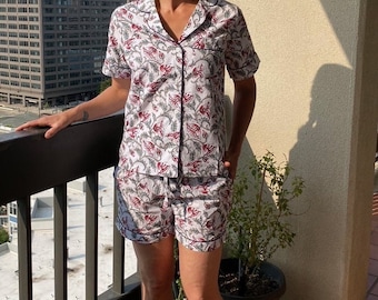 100% Organic Cotton, Sustainable, Shorts with Short Sleeve Shirt,  2 Piece Pajama Set