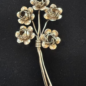 CORO 925 Sterling Silber Antike Art-Deco-Rosen-Blume oxidiert Pin-Brosche